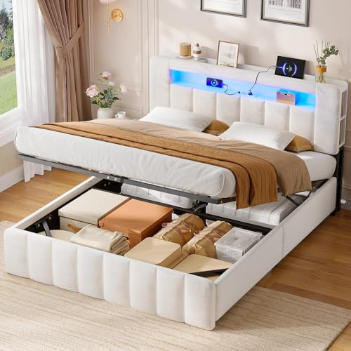 AOGLLATI Lit Coffre 140x190 avec Multiprise Intégrée