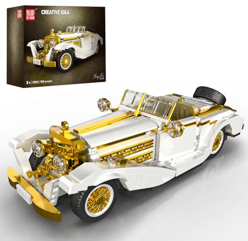 Mould King 10003 Oldtimer Klemmbausteine Auto, Klassisches Modellauto Bausatz mit öffnenden Türen & Motor, Technik Bausteine Set für Erwachsene, Sammler & Geschenk (958 Teile)