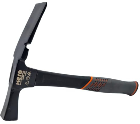 HERO Maurerhammer 600g | Berliner Form | Professional Zimmermannshammer | geschmiedeter 1045 Stahlkopf geraut - Härte=50–58 HRC - Hammer mit Fiberglasstiel - mit rutschfestem 2K Griff (Premium-Line)