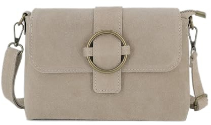 Double Tree Petit Sac Bandoulière Femme Cuir Véritable Lisse Irisé - Sac à Rabat Magnétique Avec Boucle Vintage - Élégant Chic Pour Ville Sortie Quotidien - Beige Daim