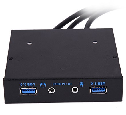 UEB 2-Ports 8,9 Cm Front Panel USB Hub 3.0 avec 2 Sortie Audio HD [Connecteur De 20 Broches Et Câble Adaptateur 0,6 M]