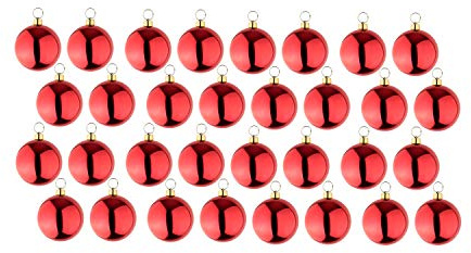 32 große Weihnachtskugeln Christbaumkugel rot glänzend 25 cm Durchmesser. Hochwertig für Innen und wetterfest für Aussen. Mit Aufhängung und Stahlring zur einfachen und wiederverwendbaren Befestigung