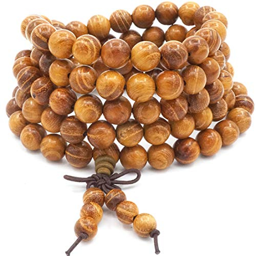 Thajaling 8MM 108 perlas Mala de oración, madera de oro natural madera Buda Buda meditación collar mala, One Size, Madera