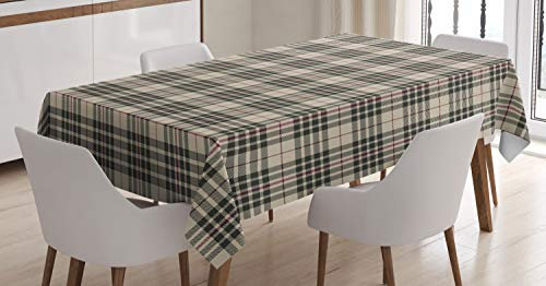 ABAKUHAUS Kariert Tischdecke, Tartan britische Heraldik, Wasserfest Waschbar mit Klar Sichtbaren Farben kein Verblassen Personalisiert, 140 x 170 cm, Dunkle Taupe Kastanienbraun Beige