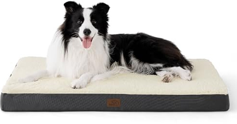 BEDSURE Orthopädisches Hundebett Große Hunde waschbar, 91x69cm grau | Egg-Crate Schaumstoff Komfort Unterstützung Hundematte, Rutschfeste Unterseite, Abnehmbare Hülle, Für Große Hunde
