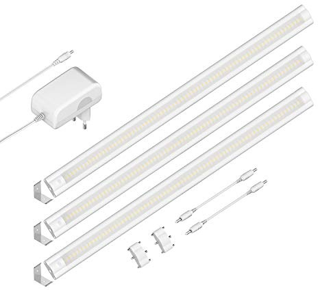 ledscom.de LED Unterbau-Leuchte SIRIS weiß matt, mit Verbinder, Eckmontage, flach, je 50cm, je 531lm, warm-weiß, 3er Set
