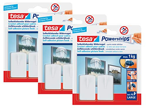 tesa Powerstrips - Set di 6 chiodi autoadesivi, colore: Bianco