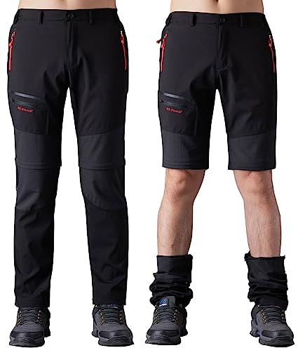SANMIO Herren Wanderhose Zip Off Atmungsaktiv Arbeit Hosen Softshellhose Outdoor Sommer Funktionshose Trekkinghose Entfernbar Schnell Trockend (mit Gürtel) Schwarz, XL