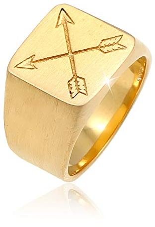 Kuzzoi Siegelring Herrenring massiv 15 mm breit 925 Silber vergoldet | Biker Ring mit Pfeilen graviert Ring für Männer in der Ringgröße 60 - 66
