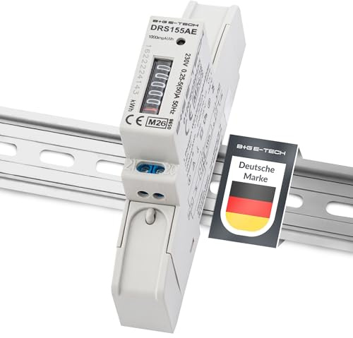 1-Phasen Wechselstromzähler [DRS155AE - MID 26] - LCD Digitaler Wechselstromzähler für Hutschiene, 1-Phasen Stromzähler Wattmeter mit Leistungsanzeige, S0, 1 TE, 230V 50A