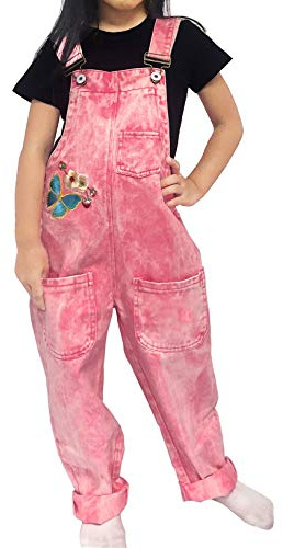 Peacolate 5-16Years Girls Pink Embroidered Denim Overalls Denim Jumpsuits & Rompers Big Girls Pants