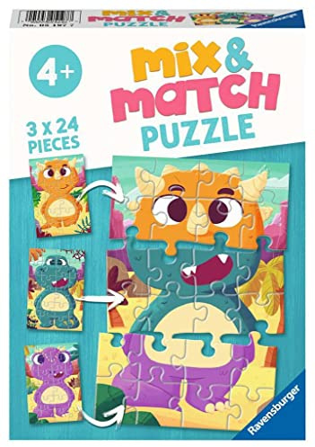 Ravensburger Kinderpuzzle - 05197 Mix&Match Niedliche Dinos - Puzzle für Kinder ab 4 Jahren, mit 3x24 Teilen