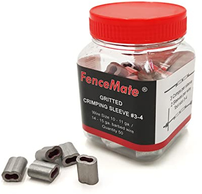 FenceMate Aluminum Alloy Crimp Loop Sleeves #3-4 to Splice & Join Metallic Wires or Wire Ropes, Tempered, Gritted with Super Holding Force on High Tensile Wires Used in Fencing & Hanging, 50pcs/Pack