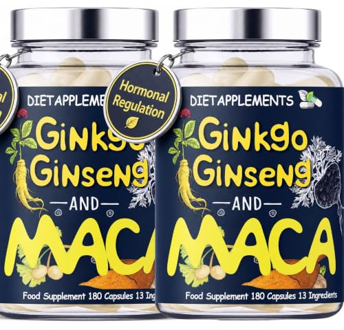Advanced Hormone & Energy Complex: Maca Root 4000mg, Ginkgo Biloba, Korean Red Ginseng - Vegetarian Capsules - Vitamins D3, E, B5, B6, B12, A, K, Zinc, Folic Acid, Selenium. UK GMP Certified 2 bottles