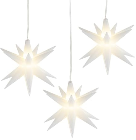 Ideen mit Herz LED-Stern | 3 Stück in Weiß | batteriebetrieben | Ø10cm | Timer-Funktion | Kabellänge: 1,5m | mit 16 Strahlen & 1 LED-Licht in Warmweiß | Deko zu Weihnachten
