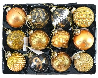 Weihnachtsbaumkugeln Glas 12er Set Gelb Christbaumschmuck Baumkugeln Deko | BURI, Baumschmuck, Weihnachtskugeln, festliche Dekoration, Glasornamente, hochwertig, Christbaum, elegant, langlebig