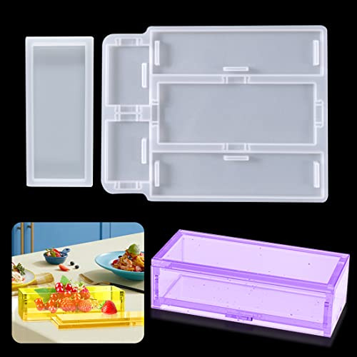 Voyyphixa Moul rectangulaire en résine pour boîte à bijoux avec couvercle - Moules en silicone pour trousse à crayons en résine époxy, moule de moulage pour stylos, domino et bibelots
