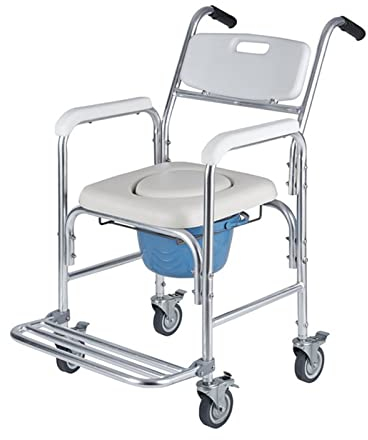 Toilettenrollstuhl Mit Räder,Duschstuhl Für Senioren Rollen Nachtstuhl Mit Nachttopf Toilettenstuhl Für Senioren Stuhl Dusche Rollstuhl,Toilettenstühle mit Rückenlehneund Fußstützen