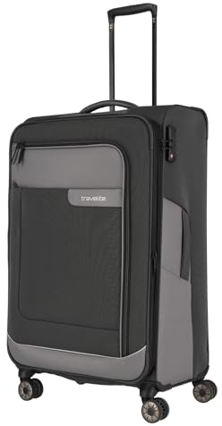 Travelite 4-Rad Koffer Größe L Weichschale aus recyceltem Material, Gepäck Serie VIIA: Trolley mit Dehnfalte + Kantenschutz, 77 cm, 91-103 Liter