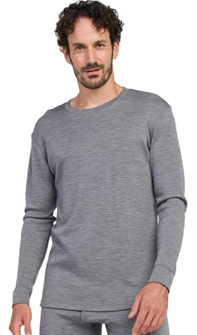 LAPASA Herr 100 % merinoull termisk undertröja, premium merino ull underkläder, toppar, långärmad tröja (M29 varm/M67 extra varm), Gråmelerad (extra varm), XL