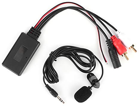 Uxsiya Bluetooth AUX Module 2 Cable Adapter with HandsFree Microphone, Black ABS Receiver Module Stereo Radio for Auto Replacement