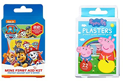 Jellyworks La Pat'Patrouille, Pansements et Lingettes Nettoyantes Pour Plaies & Peppa Pig Enfants Pansements, 4 Tailles, 16 Motifs, Sans Latex, Hypoallergéniques, Lavables, Certifié CE, 22 unité