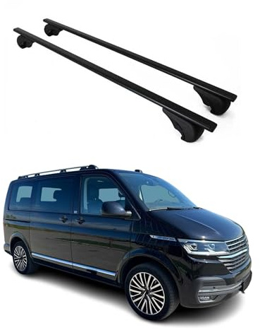 OMAC Dachträger Querträger für VW Multivan T6 2015-2024 – TÜV/DIN 75302:2019 – Abschließbar – Max. 75 kg – 2 Stangen Schwarz