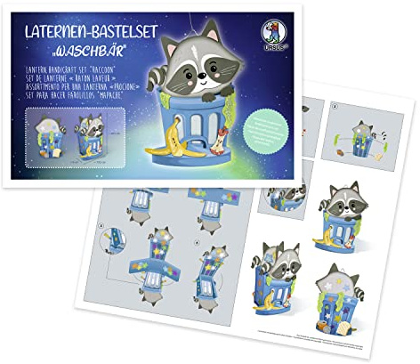 Ursus 18740002F - Laternen-Bastelset Waschbär, Komplett-Set zum Selber-Basteln einer Laterne, inkl. Anleitung, ideal für Festumzüge oder als herbstliche Dekoration, Mittel, bunt