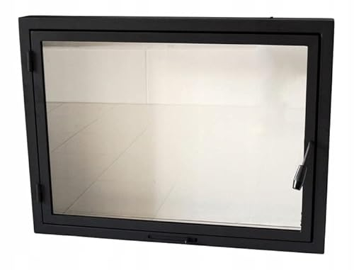 Porta per Forno e Caminetto 60 x 50 cm con Vetro - Porta in Ghisa per Forno a Pietra e Pizza - Apertura a Destra, Maniglia a Sinistra