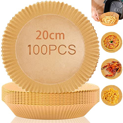 Carta Forno Per Friggitrice ad Aria, 100 Pezzi Teglie Per Friggitrice ad Aria 20cm - 24cm, Antigrasso Antiaderente Fodera in Carta Monouso per Ninja OL650EU OL550EU OL750EU Friggitrice ad aria