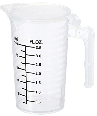 PATIKIL Graduated Beaker, 100ml PP Plastic Liquid Measuring Cup Double Sided Black Graduations with Handle Lid and Spout for Lab Kitchen Home