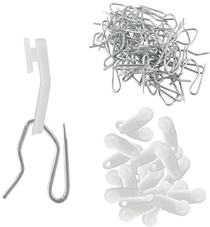 Rierdge Plastic Traverse Rod Slides & Metal Curtain Hooks, 50 Sets Curtain Track Gliders & Drapery Hook Pins Window Curtain Accessories