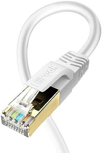 HiiPeak Cat 8 Ethernet Cable 0.5m, High-Speed Professional LAN Patch 40Gbps 2000MHz Network Cable with RJ45 Gold-Plated Connector, Compatible with Cat5/Cat6/Cat7, White (0.5 m)