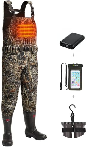 TIDEWE Hunting Waders Heated with Battery Pack, 800G Insulation Neoprene Chest Waders for Men, Waterproof Cleated Bootfoot Next Camo Evo Waders for Fishing (Size 12)