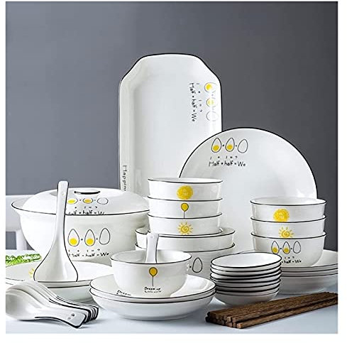 Juego de vajilla para el hogar o Restaurante Especial, Juego de vajilla de cerámica de 36 Piezas Juego de vajilla de Porcelana de Hueso Platos Platos Juego de Servicio de Cena de combinación