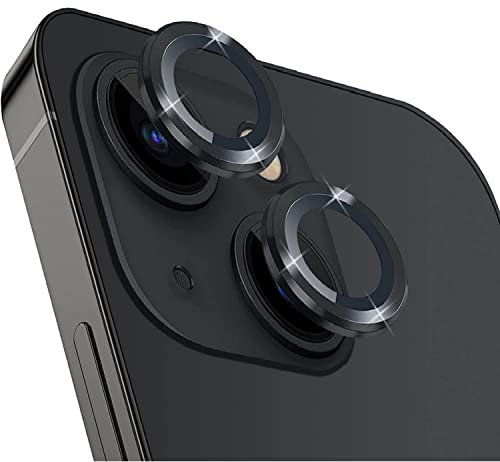 EKAM Camera Lens Protector for iPhone 13 Mini 5.4-Inch and iPhone 13 6.1-Inch 9H Tempered Glass Aluminum Alloy Metal Individual Ring Cover HD Clear Bubble Free Protection (Black)