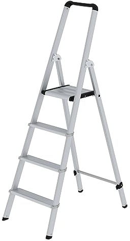 PROREGAL ML Stufen-Stehleiter | einseitig begehbar | Aluminium eloxiert | 4 Stufen | Leiter, Teleskopleiter, Trittleiter, Bockleiter, Sprossen-Doppelleiter