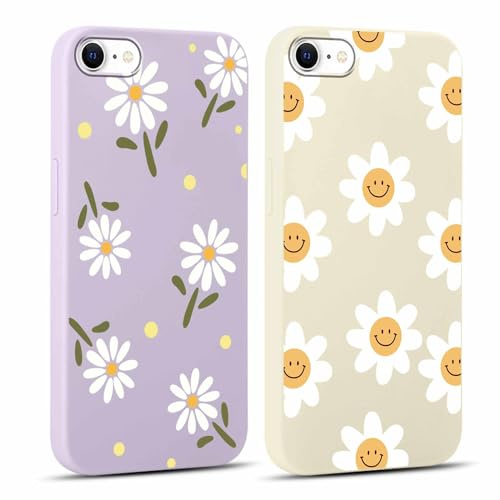 Yoedge 2 Stück HandyHülle für iPhone 8/7 / SE 2020 / SE 2022 Hülle 4,7, Mädchen Schutzhülle Blumen Muster Aesthetic Design,Frauen Geschenk Weich Silikon Stoßfest Case für iPhone SE, Lila Blume