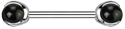 Paula & Fritz® Hantel-Stab UNIVERSAL Natur-Stein Straight Barbell Brustwarzen-Piercing Titan-IUM Grad 23 1,6-mm Stab-Dicke 5-mm Kugel-größe Set Zunge