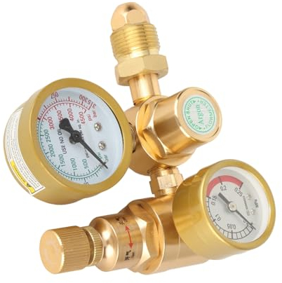Regolatore di Gas per Saldatore, Regolatori di CO2 per Argon con Manometri Regolatore di Saldatura a Gas G58in Ingresso Filettatura Maschio Uscita 14 Pollici MIG TIG, Regolatori
