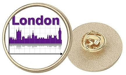 Broche ronde en métal doré avec axe de Londres, M, Métal