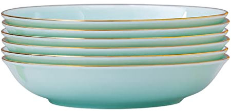 Assiette En Céramique,Assiette Creuse À Soupe En Porcelaine, Une Assiette De Dessert,Convient for Les Pâtes, Le Risotto, Forme Ronde,vert Clair,6 Pièces Assiette en porcelaine Assiette à dîner(20.3cm)