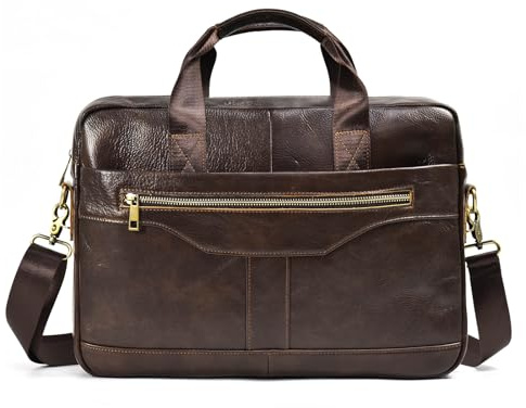 LUUFAN Herren 15,6 Zoll Messenger Aktentasche Große Kapazität Vollnarbenleder Laptoptasche Business Büro Schulterhandtasche