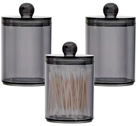 3 Stück Wattepad-Halter Schwarze Wattestäbchen Halter Kosmetik Organizer Dauerhaft Schwarze Transparente Acryl Wattestäbchen Aufbewahrungsbox mit Deckel für Wohnzimmer, Schlafzimmer, Badezimmer