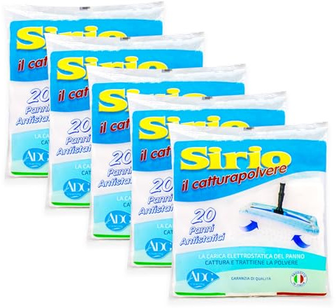 Sirio Antistatische Tücher, 100 Stück Einwegtücher aus TNT, Staubfänger, schnelle Entfernung von Staub, Haaren und Flecken, geeignet für alle Arten von Böden und Oberflächen, 27 × 47 cm