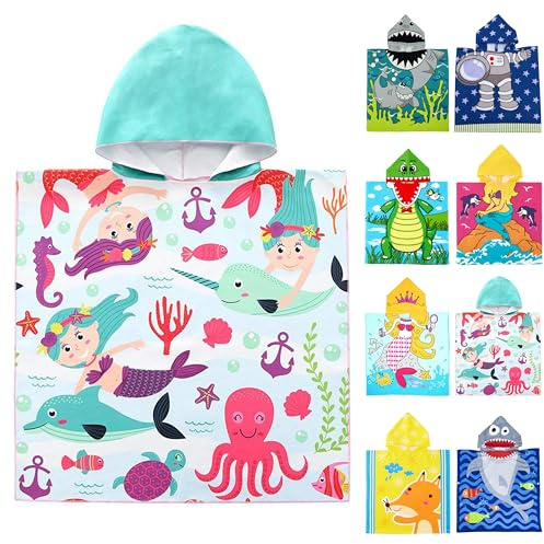 Cute Animal Hooded Beach Towel, Microfiber Bath Towels For Kids Toddler Infant Boy Girl, Animal Towels For Bath Pool Swim Swimwear Summer Beach Cartoon Shower Gifts (24x24 Inch, Marine Animal)