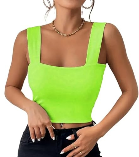 Haibang Camiseta sin Mangas Mujer Verano Sexy Crop Top Ajustado Cuello Cuadrado Camisetas Tirantes Elegantes Tank Tops Básica Chalecos Top Lencero Doble Forro Moda Casual Streetwear