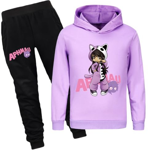 ZhanQuan APHMAU Girls Tracksuit Set Hoodie with Jogging Pants 2 Pieces/set Kids Casual Sweatshirts Outfits 1-13 Years（Purple-160cm）