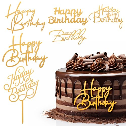 Tyqour 6 stycken Happy Birthday-tårttoppar, akrylglitter cupcake-toppar, tårttillbehör, olika former tårtdekoration för flickor, barn, bröllop, mor, festtårta, desserter