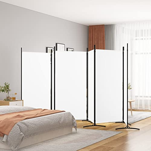 Sufrk 6-Panel Room Divider White 520x180 cm Fabric,Freestanding Wall Privacy Screen Protector,Paravent Partition Separator for Living Room,Bedroom and Office